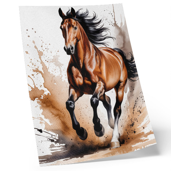 Decoratieve poster Paarden in beweging met beige vlekken op de achtergrond.