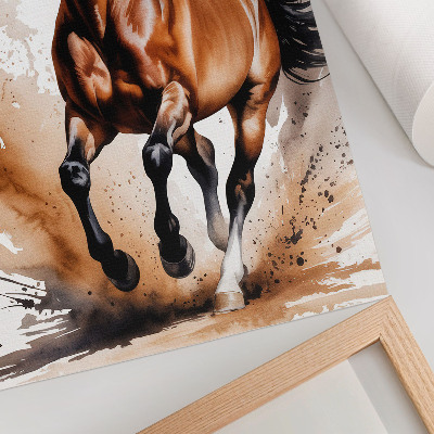 Decoratieve poster Paarden in beweging met beige vlekken op de achtergrond.