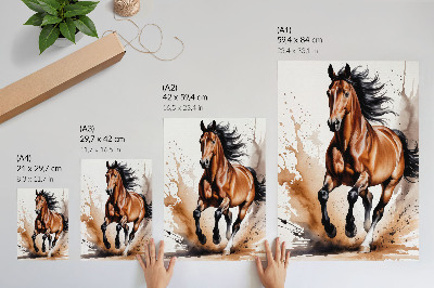 Decoratieve poster Paarden in beweging met beige vlekken op de achtergrond.