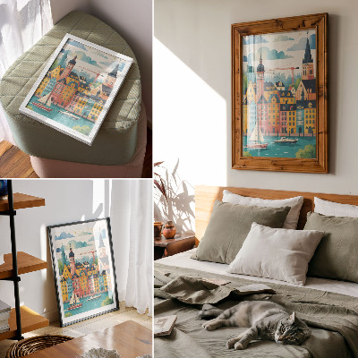 Decoratieve poster Kleurrijke gebouwen, kalm water, mild klimaat