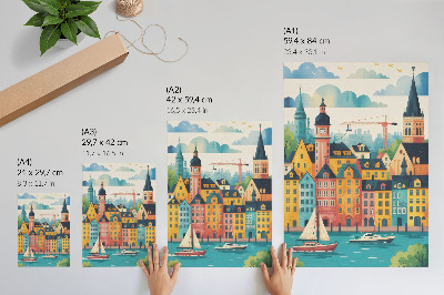 Decoratieve poster Kleurrijke gebouwen, kalm water, mild klimaat