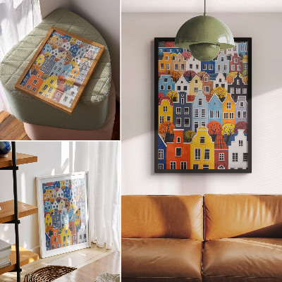 Wandposter Kleurrijke huizenblokken in verschillende vormen en kleuren, in harmonie met elkaar.