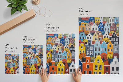 Wandposter Kleurrijke huizenblokken in verschillende vormen en kleuren, in harmonie met elkaar.