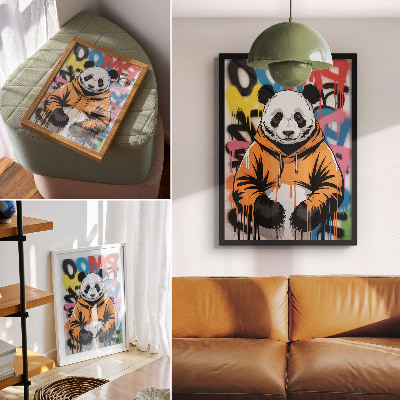 Poster Panda in een sweatshirt met graffiti, streetstyle