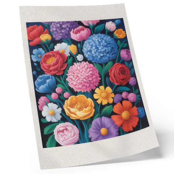 Wandposter Illustratie van kleurrijke bloemen op een groene achtergrond