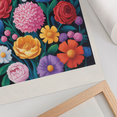 Wandposter Illustratie van kleurrijke bloemen op een groene achtergrond