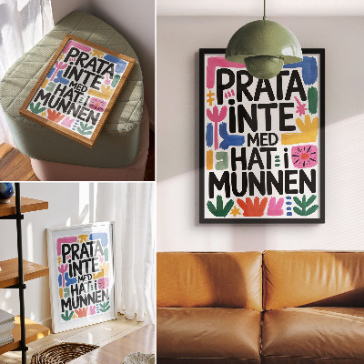 Poster Zwarte letters met kleurrijke strepen in moderne stijl