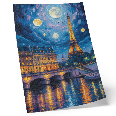 Wandposter Parijs 's nachts, volle maan, Eiffeltoren