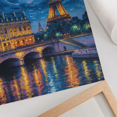 Wandposter Parijs bij nacht met volle maan en de Eiffeltoren