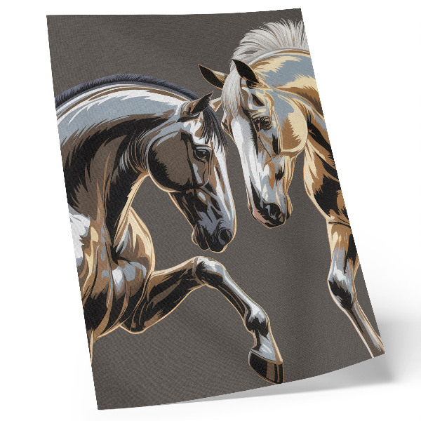 Poster Paarden met contrasterende kleuren op een donkere achtergrond.