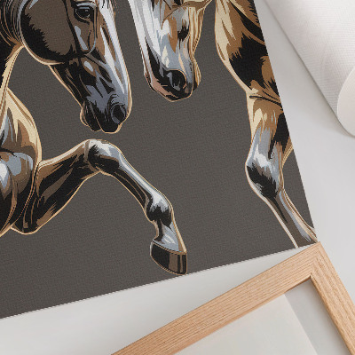Poster Paarden met contrasterende kleuren op een donkere achtergrond.