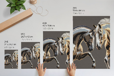 Poster Paarden met contrasterende kleuren op een donkere achtergrond.