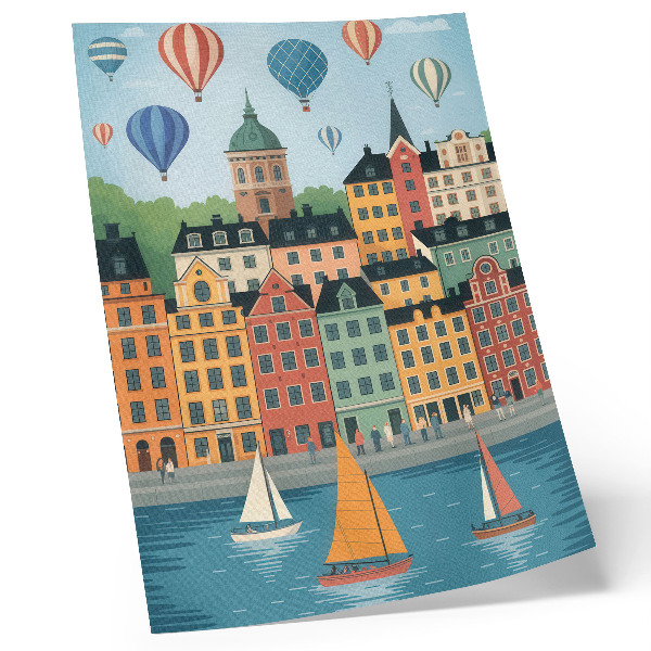 Decoratieve poster Huurkazernes, ballonnen, zeilboten, een kleurrijke sfeer