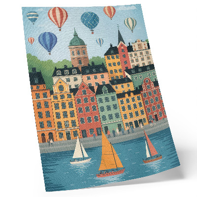 Decoratieve poster Huurkazernes, ballonnen, zeilboten, een kleurrijke sfeer