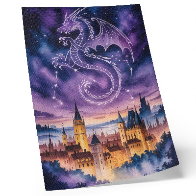 Poster Fantasiewereld drakenkasteel hemel sterren ruimte