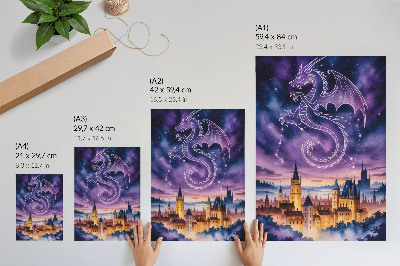Poster Fantasiewereld drakenkasteel hemel sterren ruimte