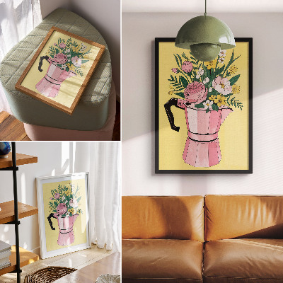 Poster Moderne illustratie met een roze koffiepot.