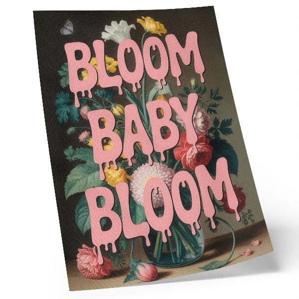 Decoratieve poster Bloemen in roze met de tekst 'positieve energie'