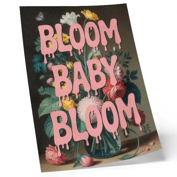 Decoratieve poster met bloemen in roze en de tekst 'positieve energie'