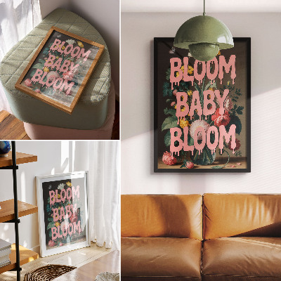 Decoratieve poster Bloemen in roze met de tekst 'positieve energie'