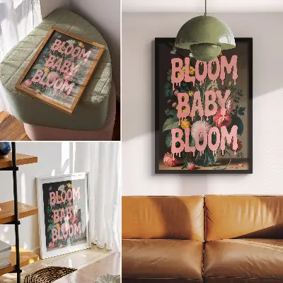 Decoratieve poster met bloemen in roze en de tekst 'positieve energie'