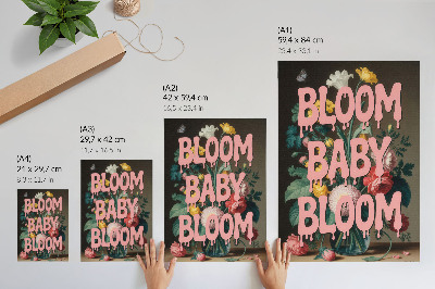 Decoratieve poster Bloemen in roze met de tekst 'positieve energie'