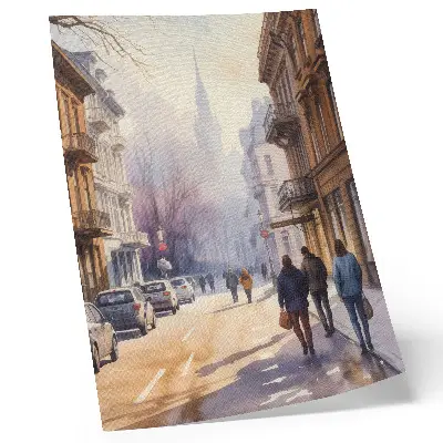 Wandposter stadsstraat in de winter met bomen en een vredige sfeer