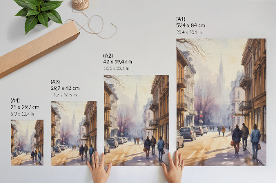 Wandposter Stadsstraat, winter, bomen, vredige sfeer