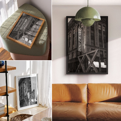 Decoratieve poster Zwart-witte architectuur met neonverlichting in het hotel.
