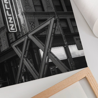 Decoratieve poster Zwart-witte architectuur met neonverlichting in het hotel.