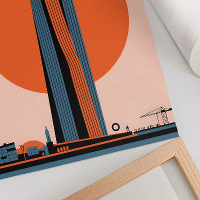 Decoratieve poster Wolkenkrabber tegen de achtergrond van een cirkel, minimalisme, contrast