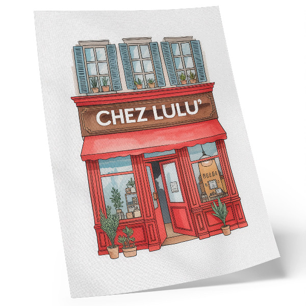 Wandposter Architectuur, café, planten, pastelkleuren