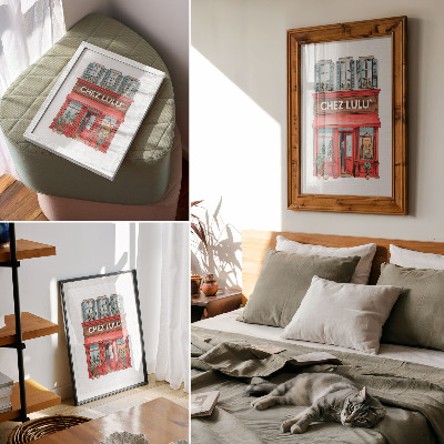 Wandposter Architectuur, café, planten, pastelkleuren