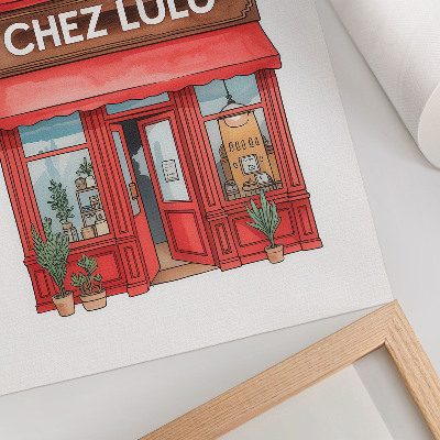 Wandposter Architectuur, café, planten, pastelkleuren
