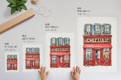 Wandposter Architectuur, café, planten, pastelkleuren