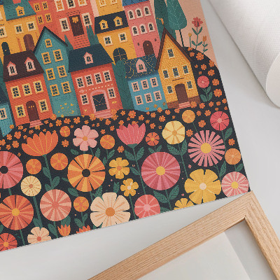 Poster Kleurrijke huizen en bloemen, een idyllische sfeer.