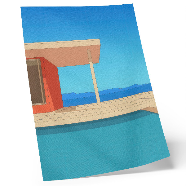 Decoratieve poster Feloranje gebouw met uitzicht op een blauw gebouw