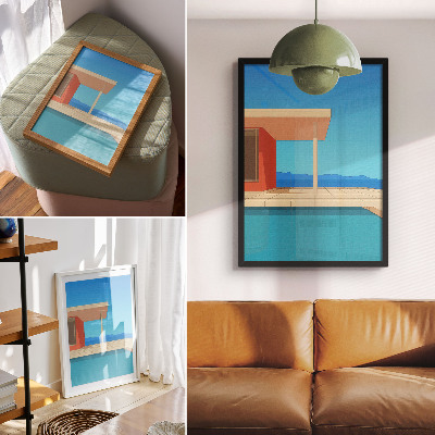 Decoratieve poster Feloranje gebouw met uitzicht op een blauw gebouw