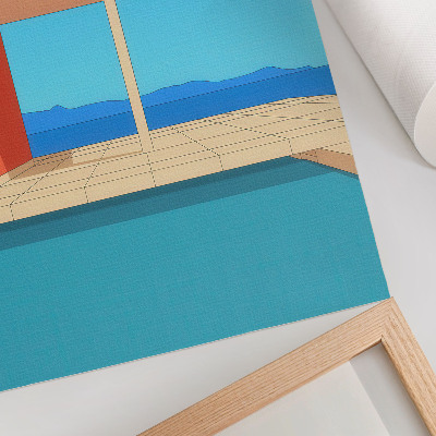 Decoratieve poster Feloranje gebouw met uitzicht op een blauw gebouw