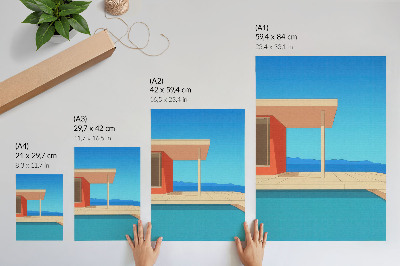 Decoratieve poster Feloranje gebouw met uitzicht op een blauw gebouw