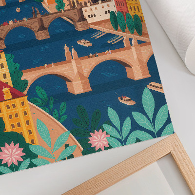 Wandposter Een kleurrijke stad met bruggen, natuur en de hemel.