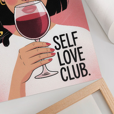 Poster Vrouw met wijn en kat in illustratiestijl
