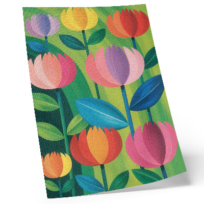 Decoratieve poster Kleurrijke geometrische bloemen en bladeren op een groene achtergrond