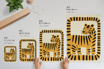 Wandposter Tijger in een grafische stijl met intense kleuren.