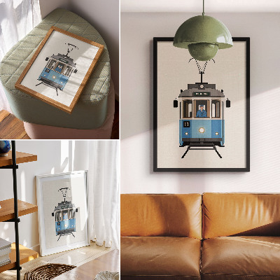 Decoratieve poster Retro tram in minimalistische stijl