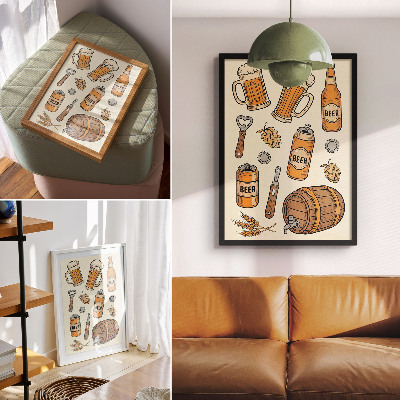 Poster Bierelementen retro gezellige sfeer vintage stijl