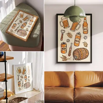Poster met bierelementen in retro vintage stijl voor een gezellige sfeer