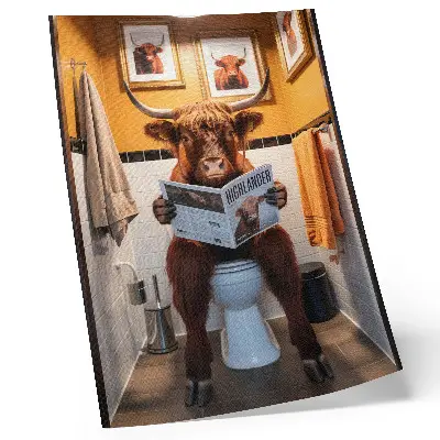 Wandposter buffel op het toilet in tijdschriftstijl