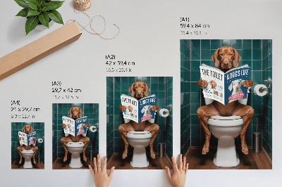 Poster Hond op het toilet met groene tegeltjes tijdschrift