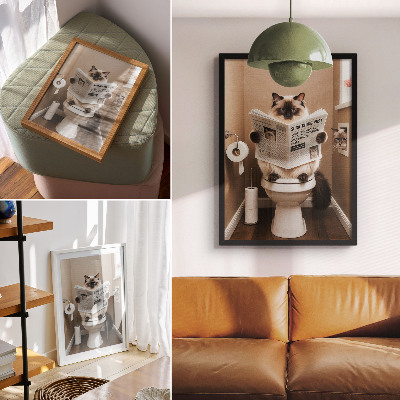 Decoratieve poster Kat met krant, beige muur, humor en warmte